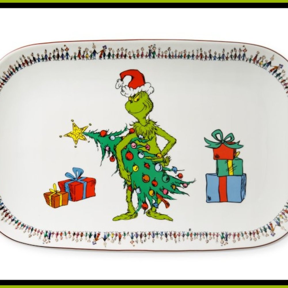 NEW RARE Williams Sonoma Dr. Seuss's Grinch Serving Platter 14" x 9" Por…